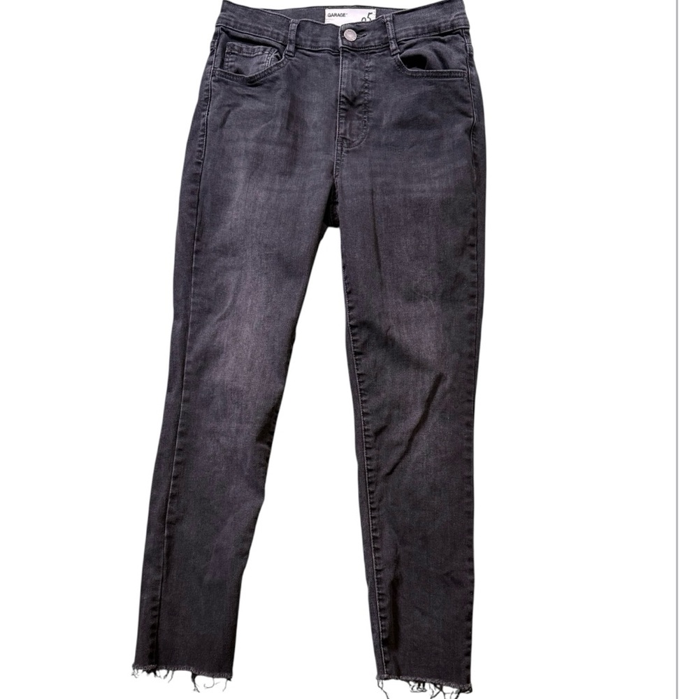 Garage Juniors Black Mid Rise Frayed Hem Five Pocket Skinny Jeans Acid Wash Sz 5